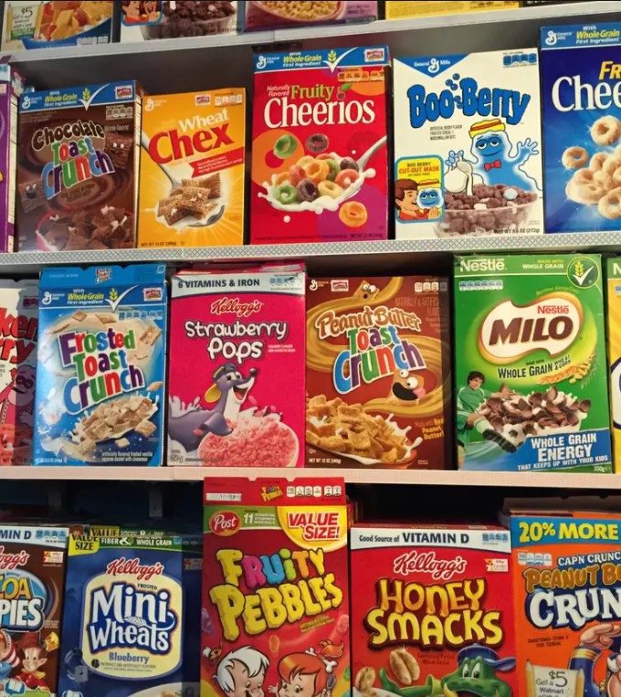 Loads and loads of breakfast cereals.  Perfect food for a neural net that is supposed to mash-up cereal names with comic book names.